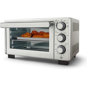 image:imageOster Compact Air Fryer Toaster Oven Convection Countertop Pizza Oven 4Slice Toaster with 5 Cooking Functions  Air Fry Bake Toast Broil and WarmStainless Steel